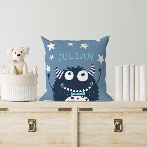 Slate  Personalized Monster Throw Pillow