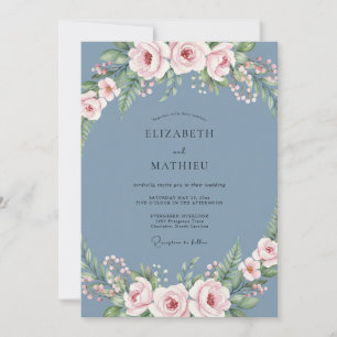 Slate Petal Pink Petal Wedding Invitation