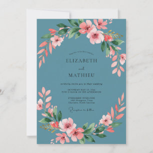 Slate Pink Blossom Wedding Invitation
