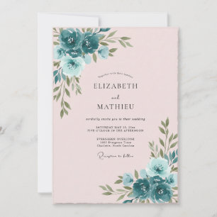 Slate Pink Ranunculus Eucalyptus Wedding Invitation