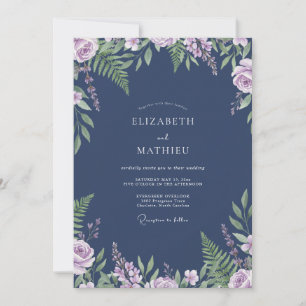 Slate Purple Fern Wedding Invitation