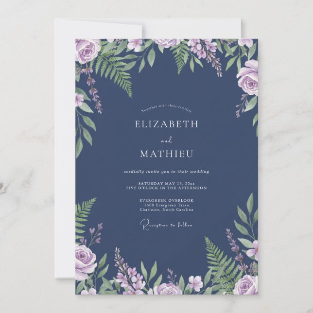 Slate Purple Fern Wedding Invitation (Front)