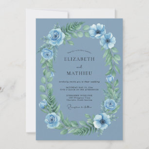 Slate Ranunculus Wreath Wedding Invitation