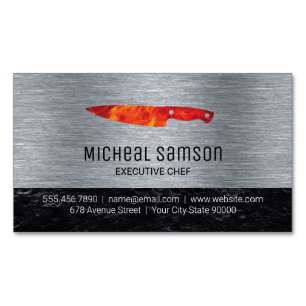 Slate Rock   Fire Knife   Chef   Metallic Business Card Magnet