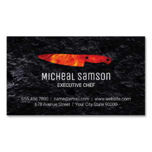 Slate Rock Fire Knife Executive Chef Business Card Magnet