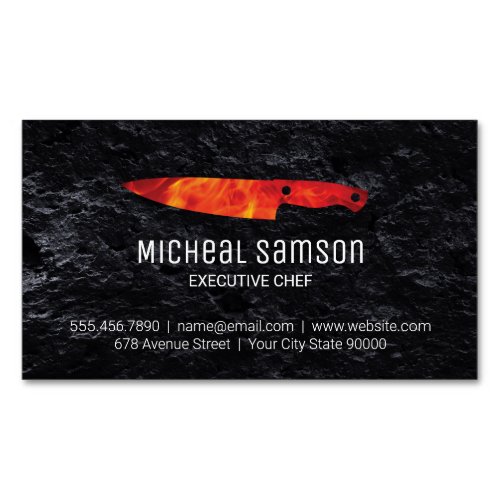 Slate Rock  Fire Knife  Executive Chef Business Card Magnet