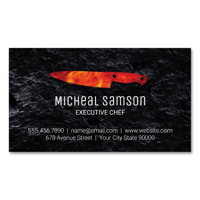 Slate Rock | Fire Knife | Executive Chef Business Card Magnet (Front)