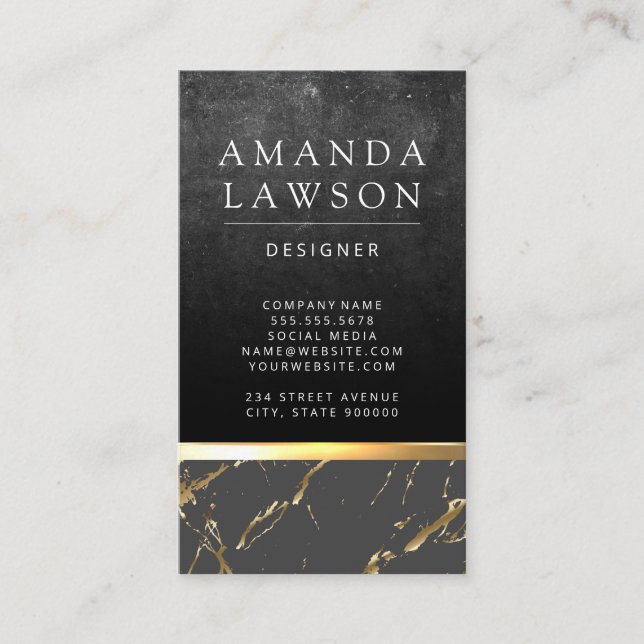 Slate Rock | Gold Metallic Trim | Gold Marble Business Card (Front)