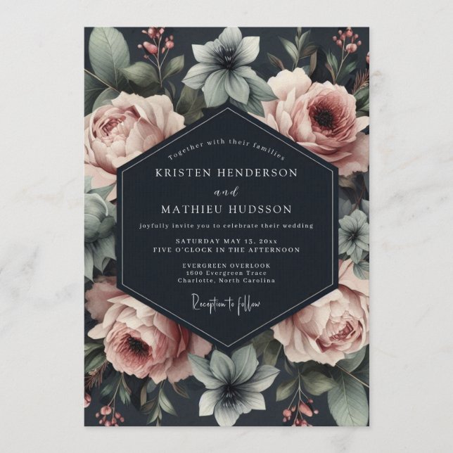 Slate Rose Dramatic Wedding Invitation (Front)
