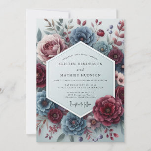 Slate Rouge Somber Flora Wedding Invitation