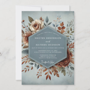 Slate & Rust Artistic Floral Wedding Invitation