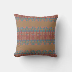 Slate Rust Shades on Tan Mediterranean Panel Motif Throw Pillow