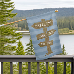 Slate   Rustic Wood Lake House Signpost Flag