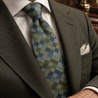 Slate Sage Geometric Argyle Neck Tie