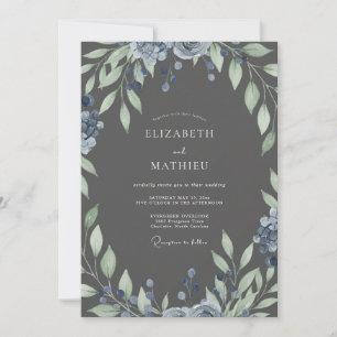 Slate Sapphire Painted Petal Wedding Invitation