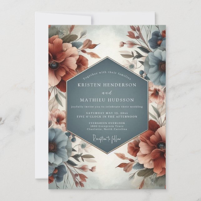 Slate & Sienna Muted Floral Wedding Invitation (Front)