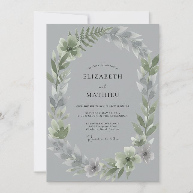 Slate Silver Leaf Wedding Invitation (Front)