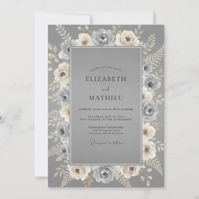 Slate Silver Rose Wedding Invitation (Front)