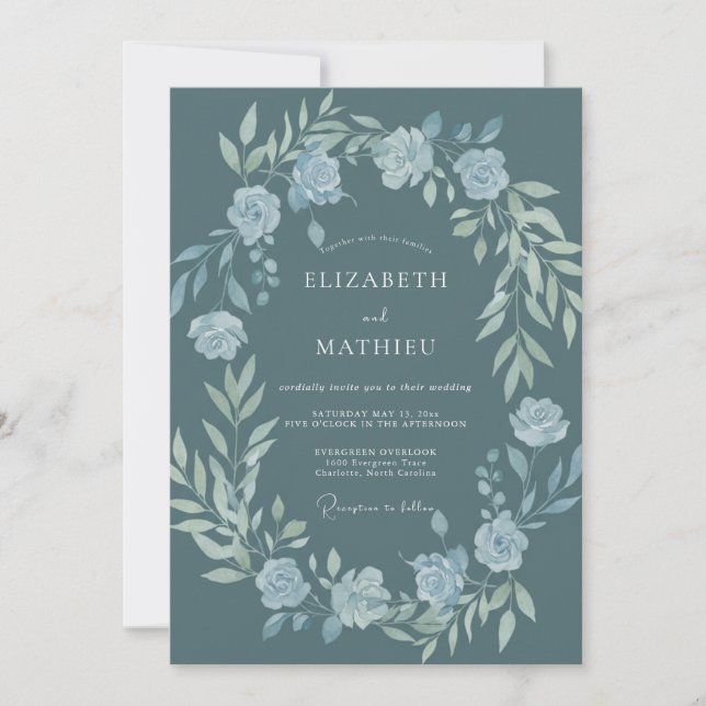 Slate Silver Wreath Wedding Invitation (Front)