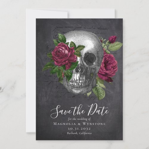 Slate Skull Roses  Gothic Save The Date
