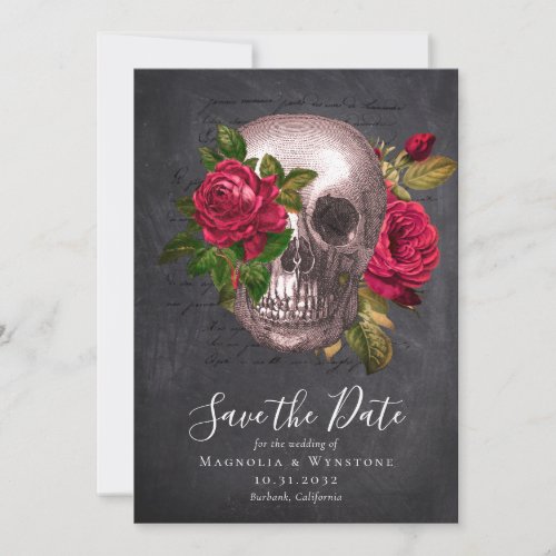 Slate Skull Roses  Gothic Save The Date