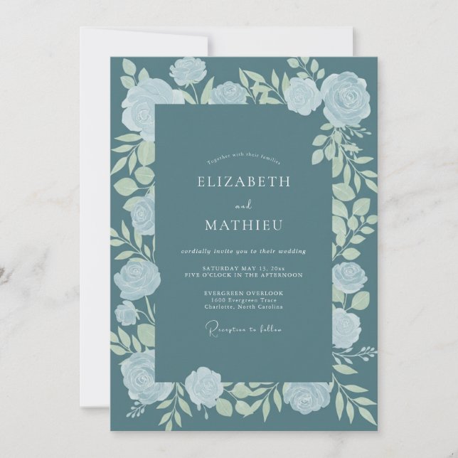 Slate Steel Petal Wedding Invitation (Front)