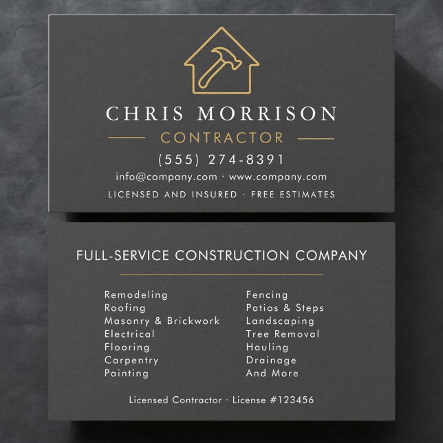 Slate Stone Gold Modern Building Construction  Business Card (Creator Uploaded)