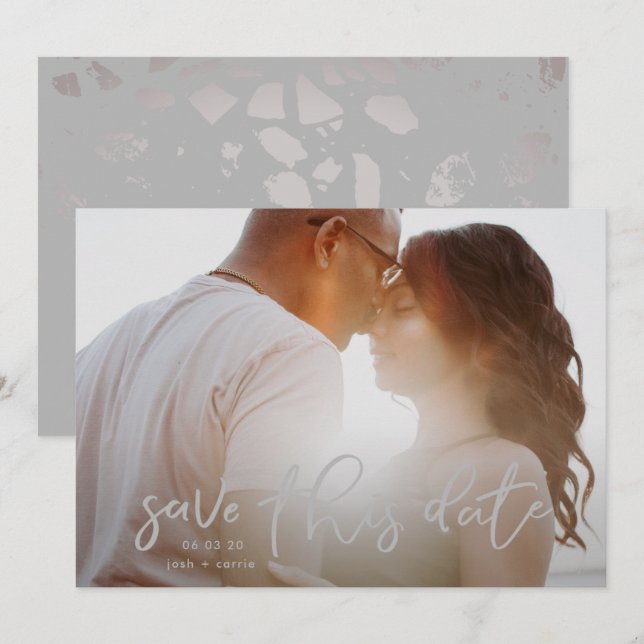 Slate Stone Grey Photo Classic Calligraphy Save The Date (Front/Back)