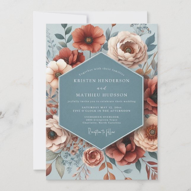 Slate Terracotta Poetic Wedding Invitation (Front)