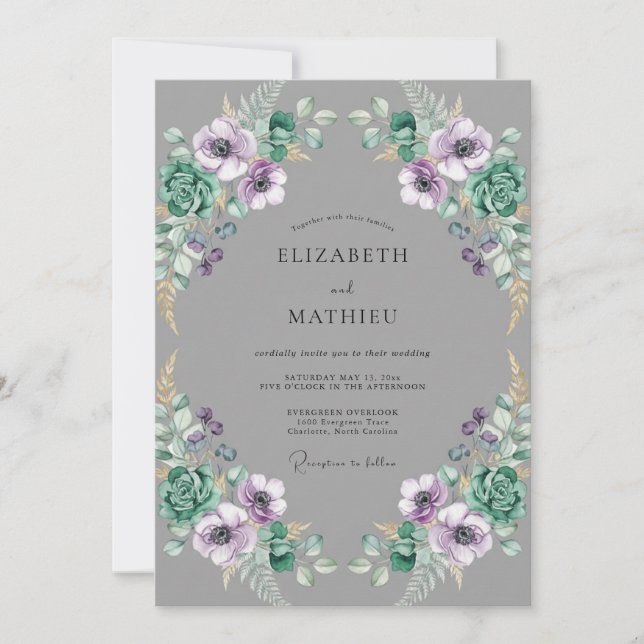 Slate Violet Anemone Wedding Invitation (Front)