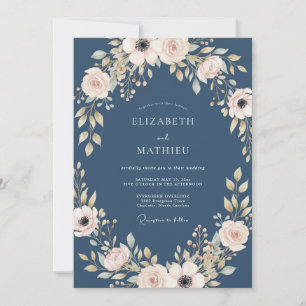 Slate Warm Cream Ranunculus Eucalyptus Wedding Invitation