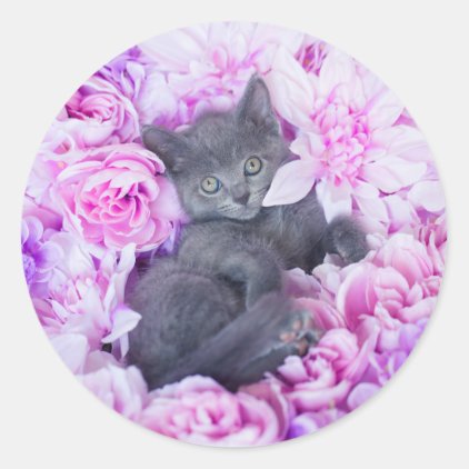 Slater Kitten Purple Floral Classic Round Sticker