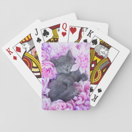 Slater Kitten Purple Floral Playing Cards