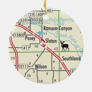 Slaton TX Road Map Ceramic Ornament