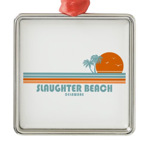 Slaughter Beach Delaware Sun Palm Trees Metal Ornament