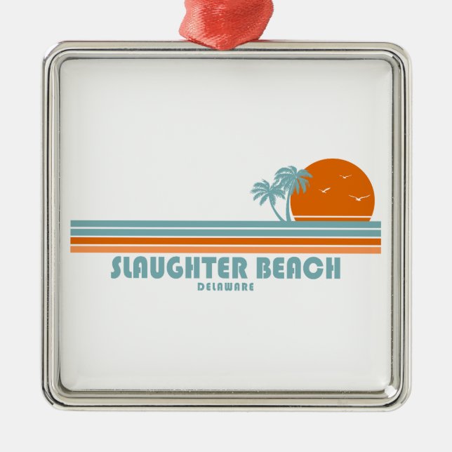 Slaughter Beach Delaware Sun Palm Trees Metal Ornament (Front)