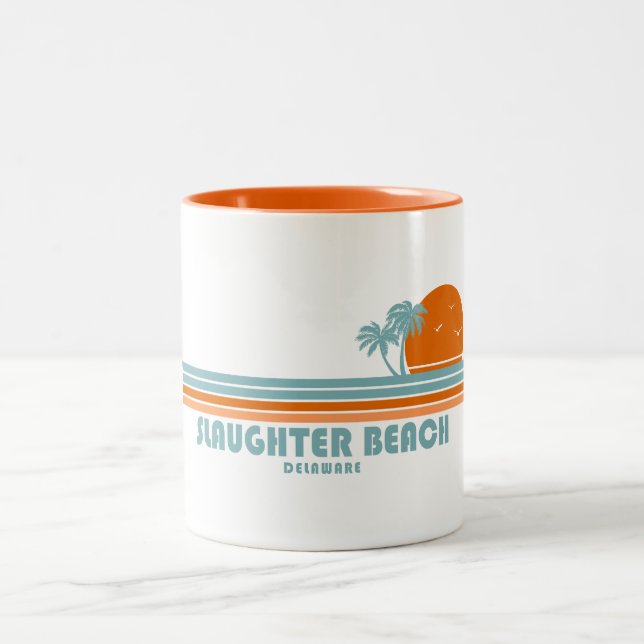 Slaughter Beach Delaware Sun Palm Trees Two-Tone Coffee Mug (Center)