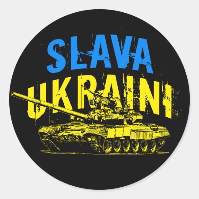 Slava Ukraini Слава Україні Ukrainia flag tank  Classic Round Sticker (Front)