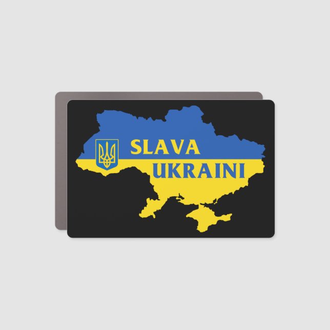 Slava Ukraini Слава Укр flag of Ukraine map Car Magnet (Front)