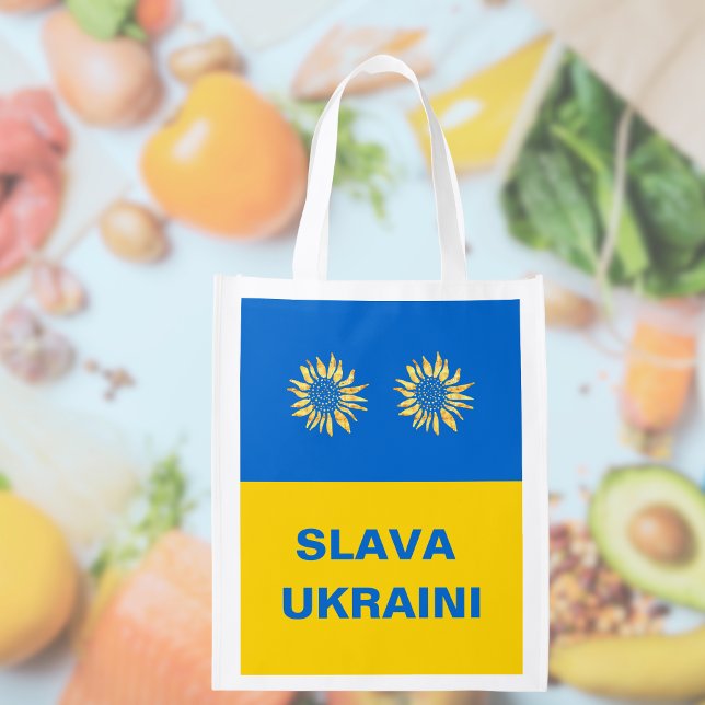 Slava Ukraini Blue Gold Sunflower Ukraine Support Grocery Bag (Creator Uploaded)