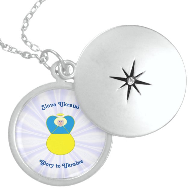 Slava Ukraini Glory to Ukraine Angel Locket Necklace (Front)