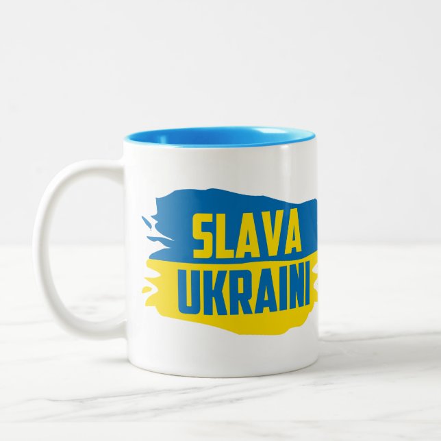 Slava Ukraini, Glory to Ukraine  Two-Tone Coffee M Two-Tone Coffee Mug (Left)