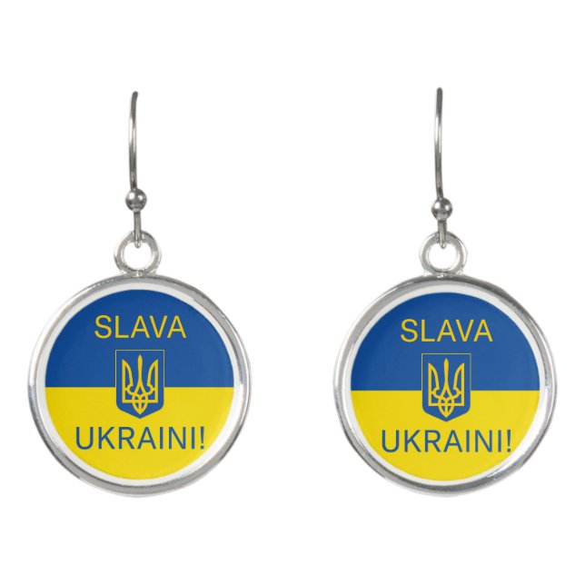 Slava Ukraini glory Ukraine war peace symbol patri Earrings (Front)