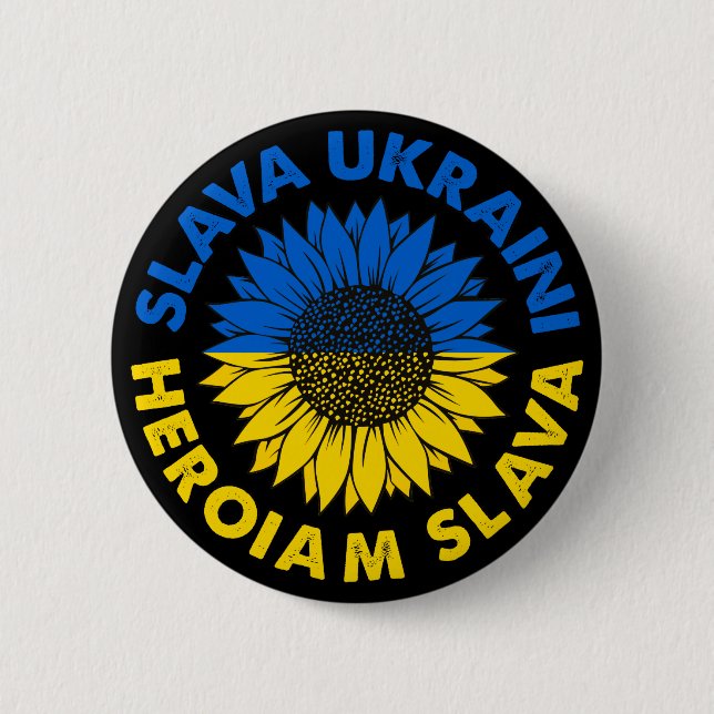 Slava Ukraini Heroiam slava sunflower Ukraine flag Button (Front)