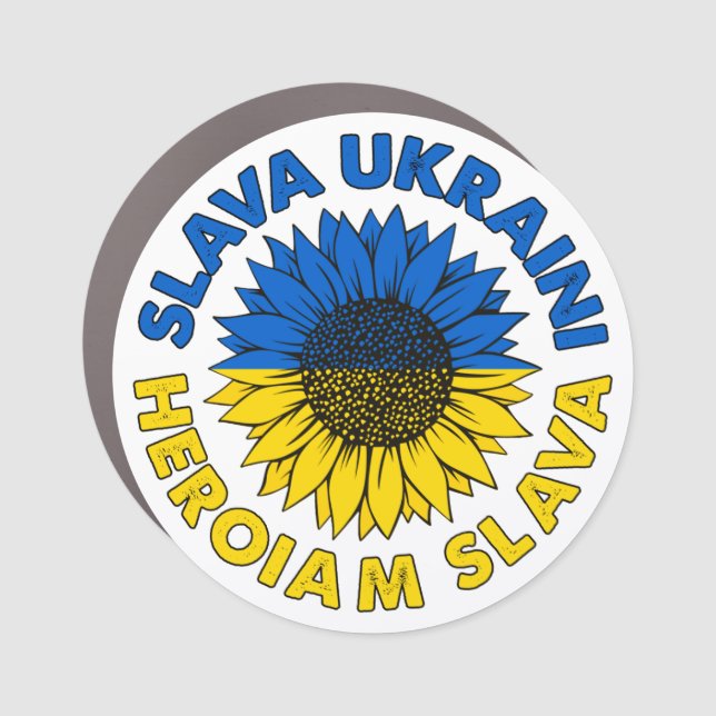 Slava Ukraini Heroiam slava sunflower Ukraine flag Car Magnet (Front)