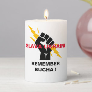 SLAVA UKRAINI REMEMBER BUCHA PILLAR CANDLE