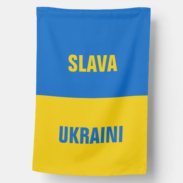 Slava Ukraini Royal Blue and Yellow House Flag (Front)