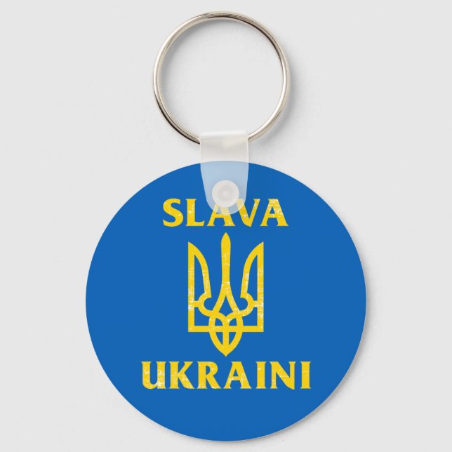 Slava Ukraini slava ukrayini Ukraine flag Keychain (Front)