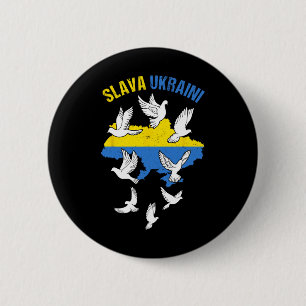 Slava Ukraini Ukraine Map Flag Doves Of Peace Free Button