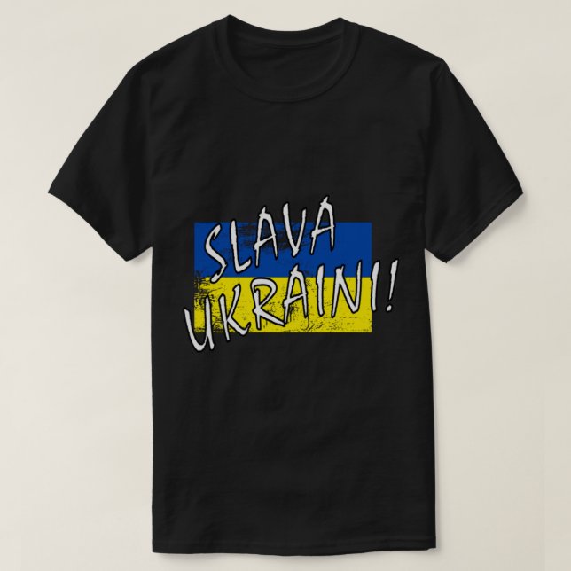 Slava Ukraini! with Flag   T-Shirt (Design Front)